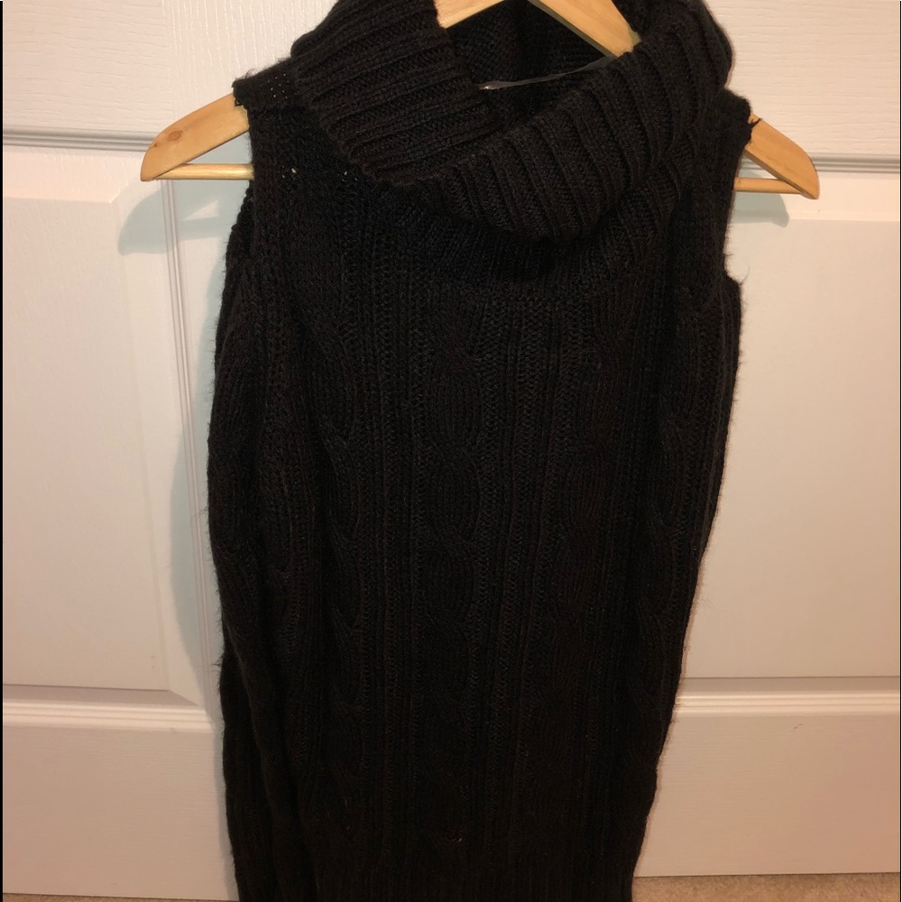 Cute black cold shoulder knit sweater